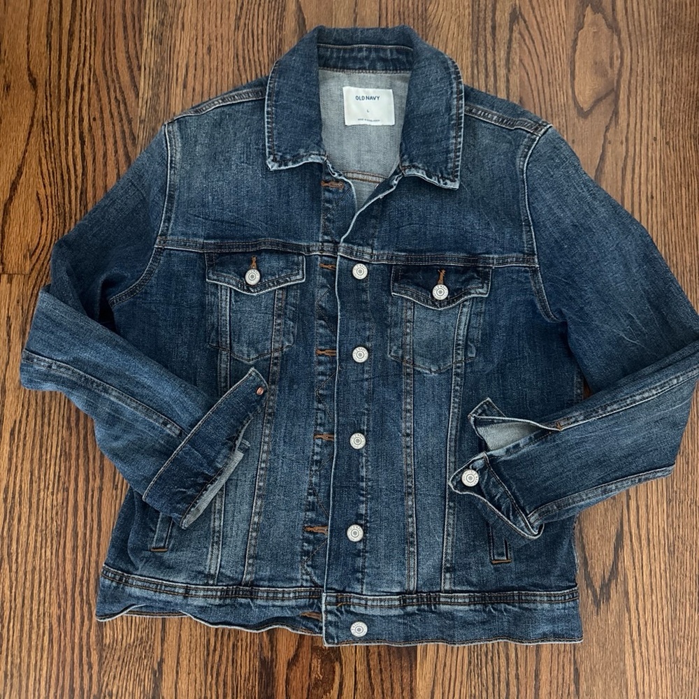 Old Navy Medium to Dark Blue Denim Jacket - Two-Tone Blue